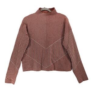 Cynthia Rowley Striped Sweater‎ Medium Orange White Classy Mock Neck Oversize